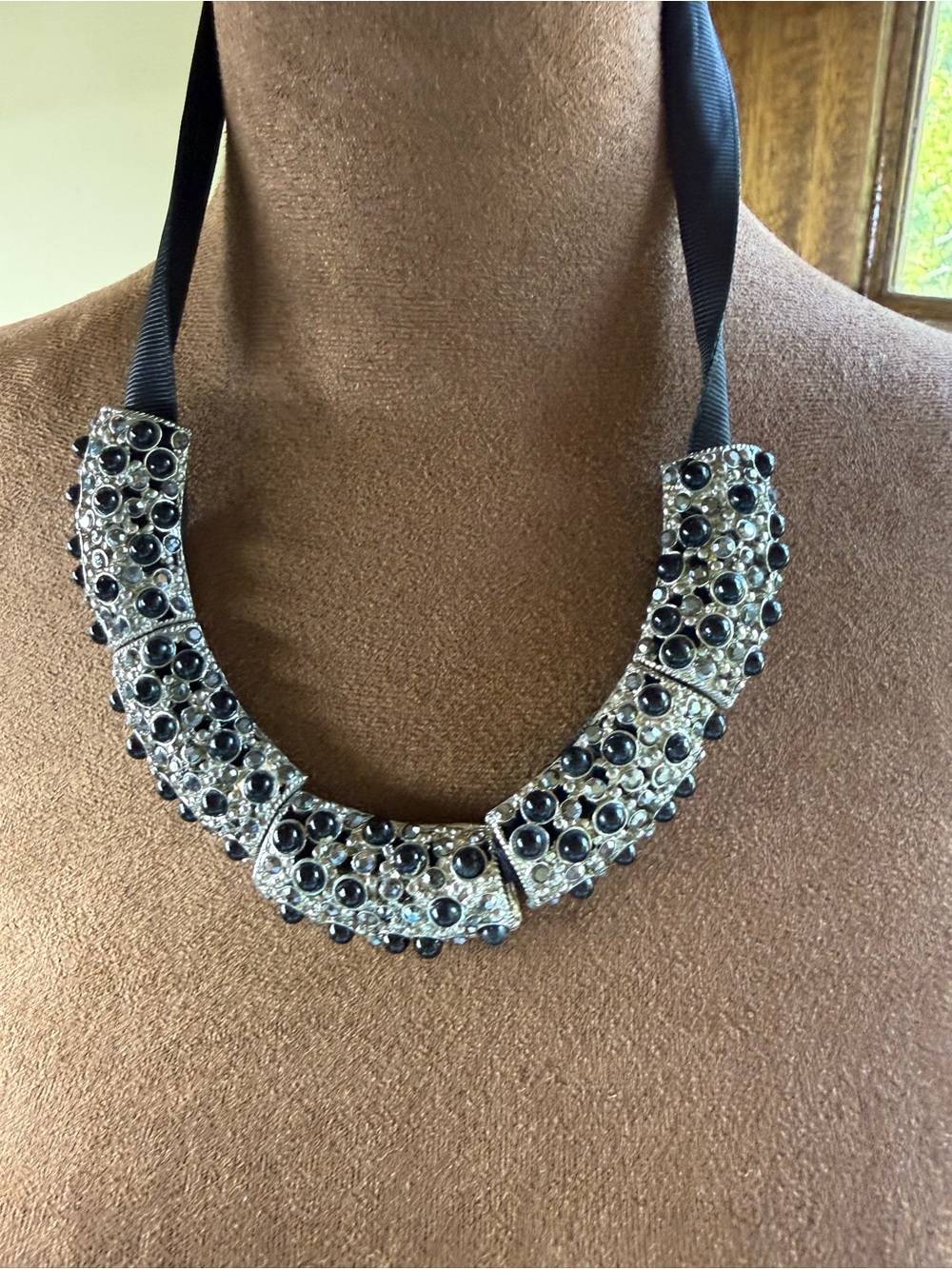 Stunning Vintage Crystal and Grosgrain Ribbon Slide Necklace